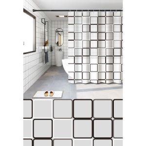 ΚΟΥΡΤΙΝΑ ΜΠΑΝ. PEVA 180X180 + 12 ΚΡΙΚΟΙ