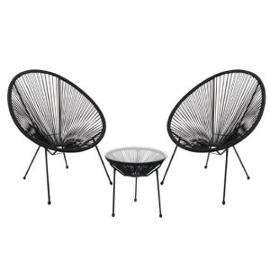 ΣΕΤ ΒΕΡΑΝΤΑΣ ΡΑΠΕΖΙ + 2 ΠΟΛΥΘΡΟΝΕΣ ΜΕΤΑΛΛΟ ΜΑΥΡΟ - RATTAN ΜΑΥΡΟ